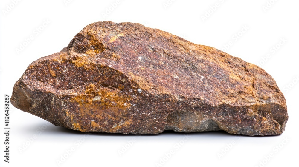 Brown granite stone isolated on white background showcasing natural texture and rugged surface ideal for design and construction purposes Brown granite stone isolated on white background showcasing natural texture and rugged surface ideal for design and construction purposes