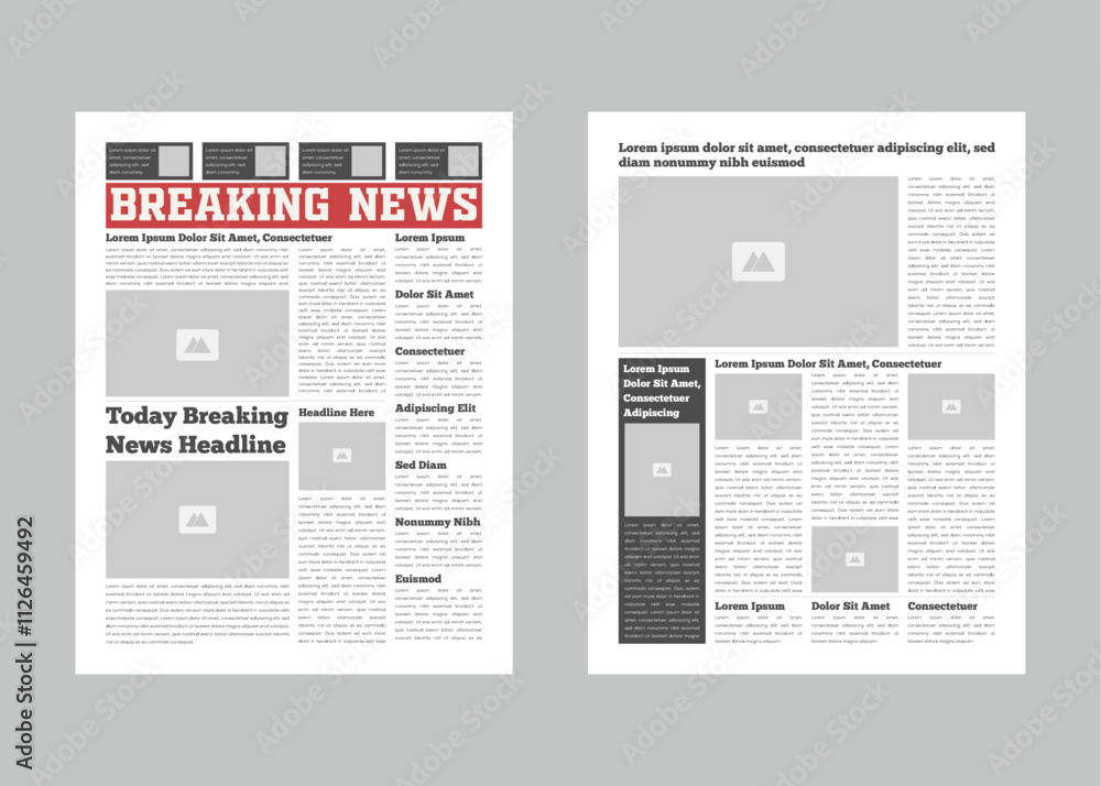 Daily magazine design template. Graphical layout newspaper template with text and picture placeholder Daily magazine design template. Graphical layout newspaper template with text and picture placeholder