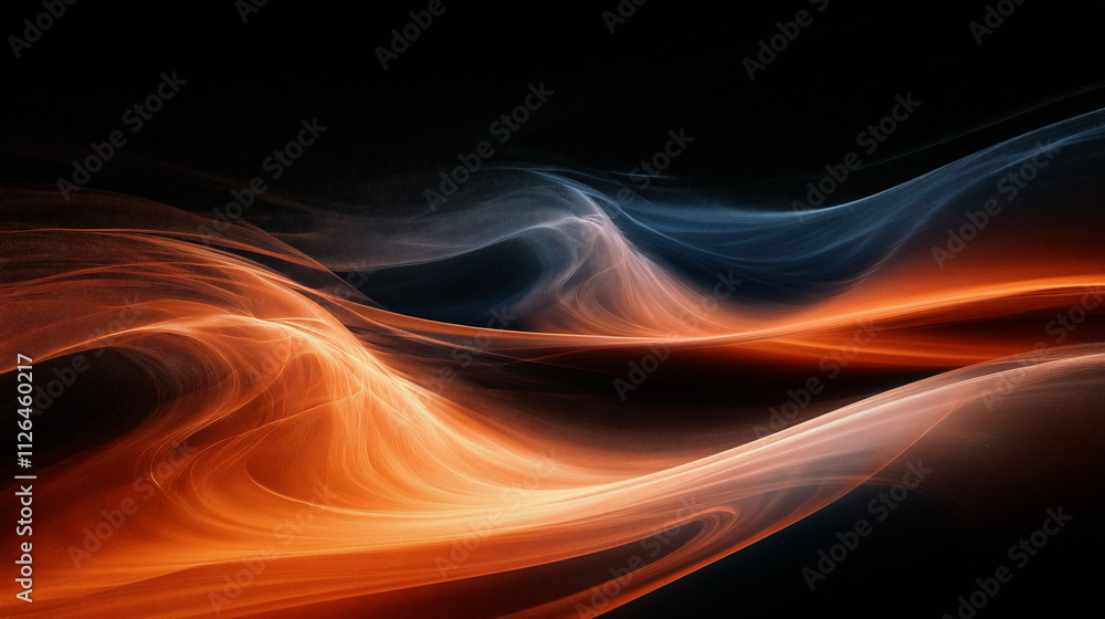 A dynamic background with swirling orange and blue waves, creating an abstract design on a black background A dynamic background with swirling orange and blue waves, creating an abstract design on a black background