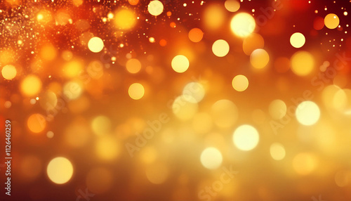 Glowing yellow bokeh circles, sparkling golden dust abstract gold luxury background decoration. Red and orange holiday bokeh. Abstract Christmas