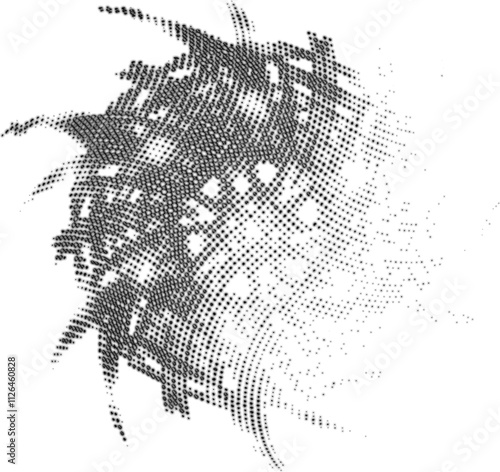 A spinning snowflake made of melted ice cubes. With space for copying text. More transparent right sector. Volumetric shadows, vector.