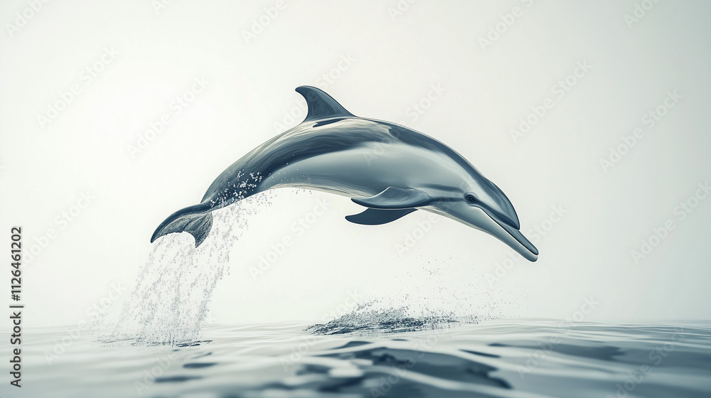 Fototapeta premium Photo realistic image of a sleek dolphin mid-leap. white background