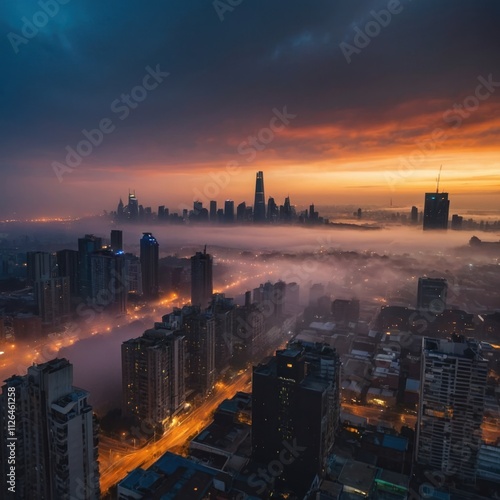 city skyline at sunset