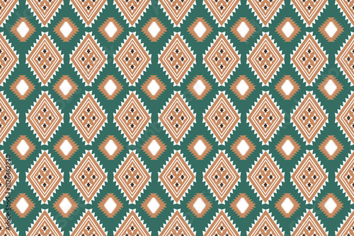 Navajo Aztec seamless pattern geomatics green white yellow Native American motifs ethnic tribal designs, traditional textiles