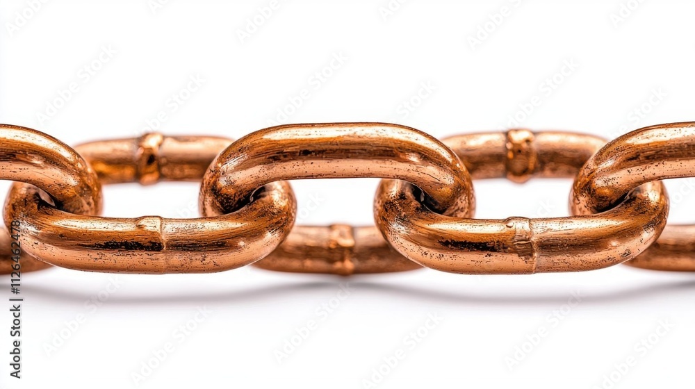 A photostock of metallic chain links aligned neatly on a seamless white background, symbolizing strength and industrial themes. High Quality A photostock of metallic chain links aligned neatly on a seamless white background, symbolizing strength and industrial themes. High Quality