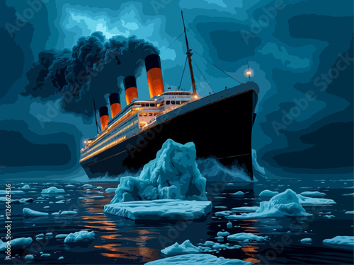 mage of the Catastrophic Titanic Ship Starting to Hit Iceberg