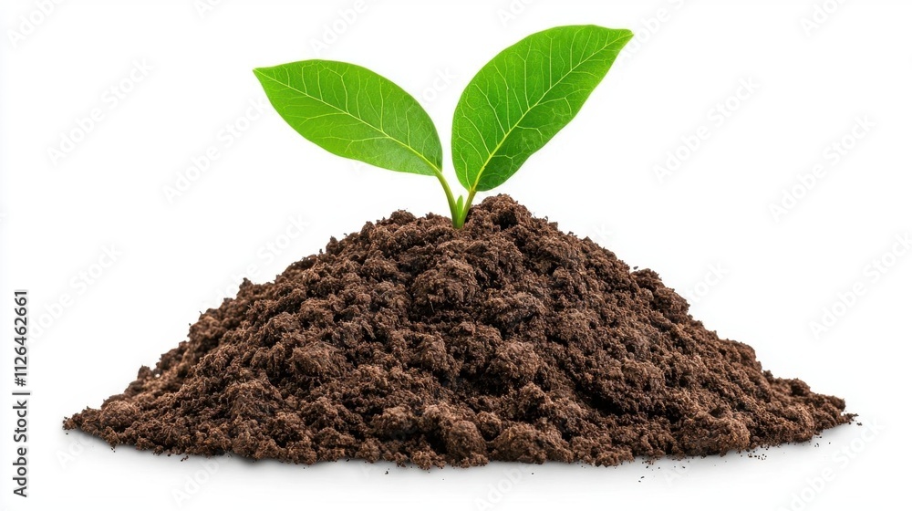 A photostock of rich dark compost soil forming a neat pile on a white background, ideal for gardening, farming, or environmental visuals. High Quality A photostock of rich dark compost soil forming a neat pile on a white background, ideal for gardening, farming, or environmental visuals. High Quality