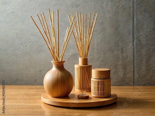 Wooden Diffuser Set with Reed Sticks and Containers photo