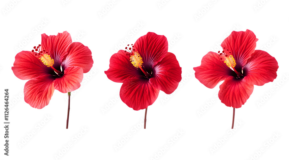 Obraz premium Red hibiscus flowers isolated on a transparent background, cutout