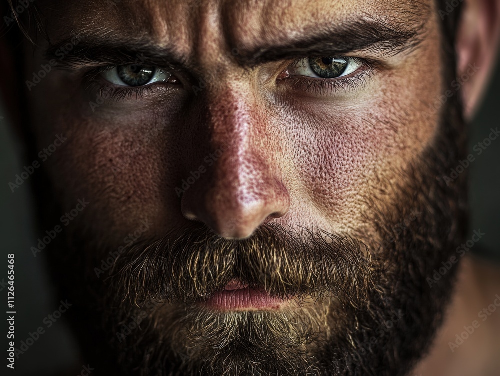 intense close-up of a man with a beard and piercing eyes intense close-up of a man with a beard and piercing eyes