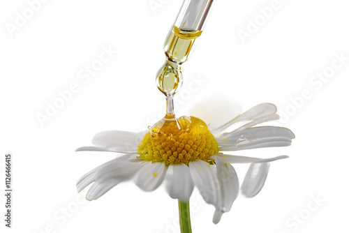 Natural Chamomile Essential Oil with Dropper Isolated on Transparent Background