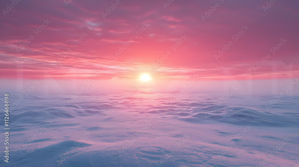 Pink Sunset over Snowy Landscape: Winter's Serene Beauty Pink Sunset over Snowy Landscape: Winter's Serene Beauty