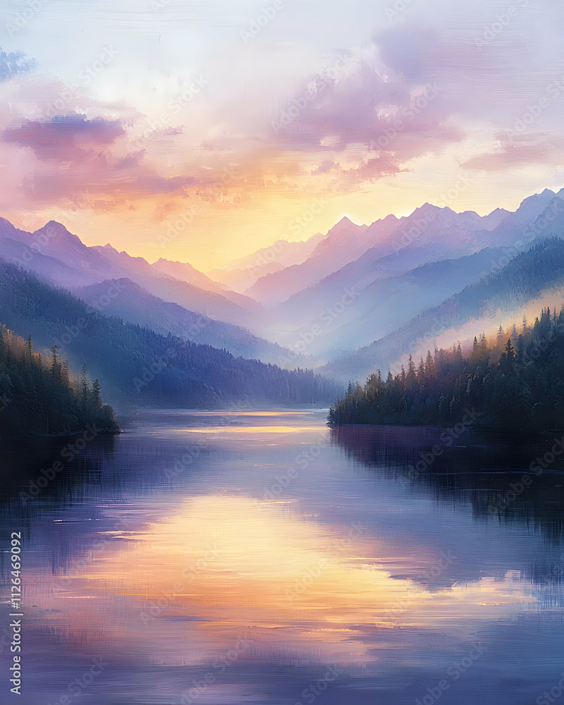 Serene Sunset: Mountains Reflecting on Still Lake Serene Sunset: Mountains Reflecting on Still Lake