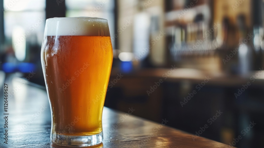 Glass of Beer on a Bar Counter Glass of Beer on a Bar Counter