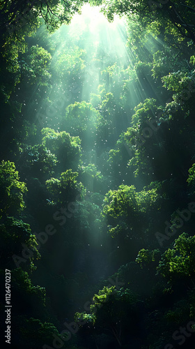 Sunbeams Dance Through Lush Forest Canopy