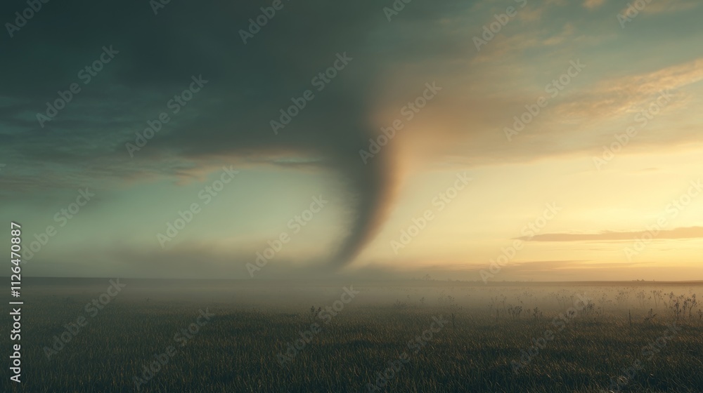 A tornado moving across a vast, rain-soaked prairie A tornado moving across a vast, rain-soaked prairie