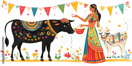 Illustration of Happy Pongal Harvest Festival of Tamil Nadu South India greeting Pongal wishes