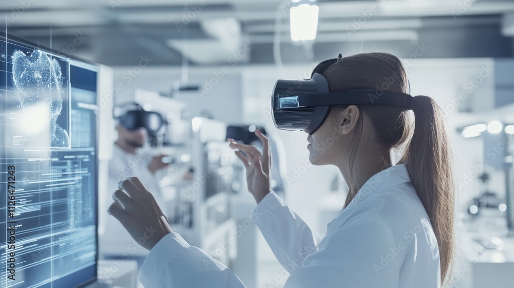 Woman In VR Headset Experiencing Virtual Reality Woman In VR Headset Experiencing Virtual Reality