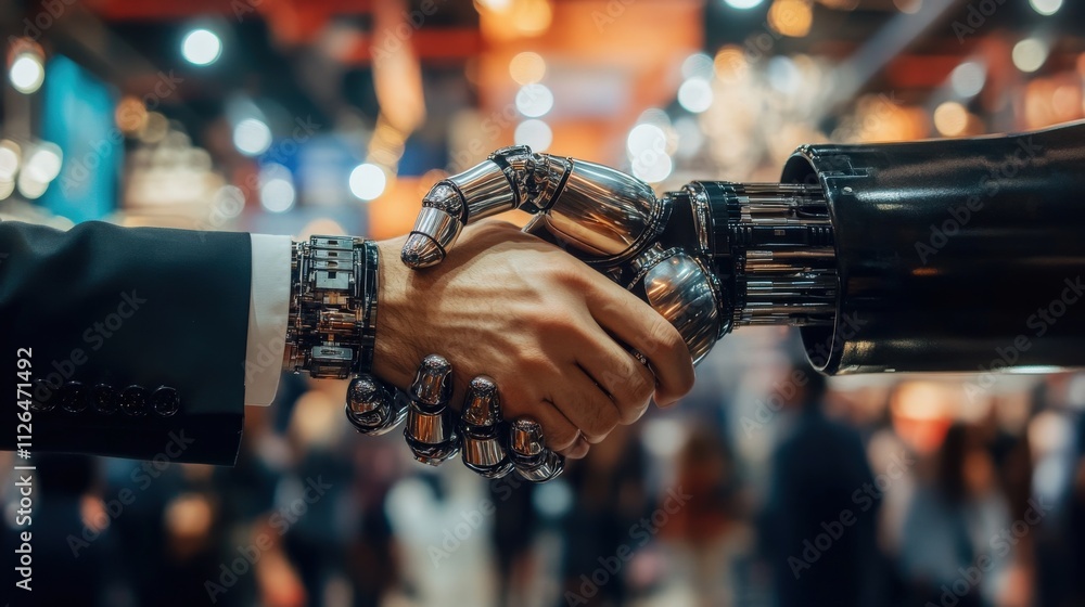 A Human Hand Shakes A Robots Hand A Human Hand Shakes A Robots Hand