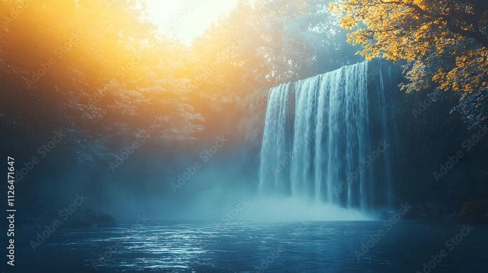 Serene Waterfall Cascades Through Lush Forest Serene Waterfall Cascades Through Lush Forest