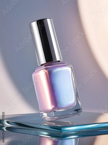 Elegant Nail Polish Bottle with Iridescent Pearl Finish and Holographic Color Shifts
