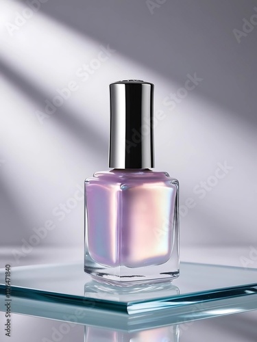 Elegant Nail Polish Bottle with Iridescent Pearl Finish and Holographic Color Shifts
