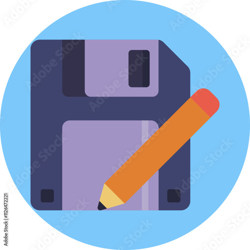 A simple, minimalist depiction of a floppy disk, symbolizing the process of saving and preserving content in a text editing application.