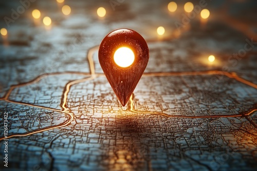 Wallpaper Mural Pin-route and digital GPS location on the map. Generative Ai Torontodigital.ca