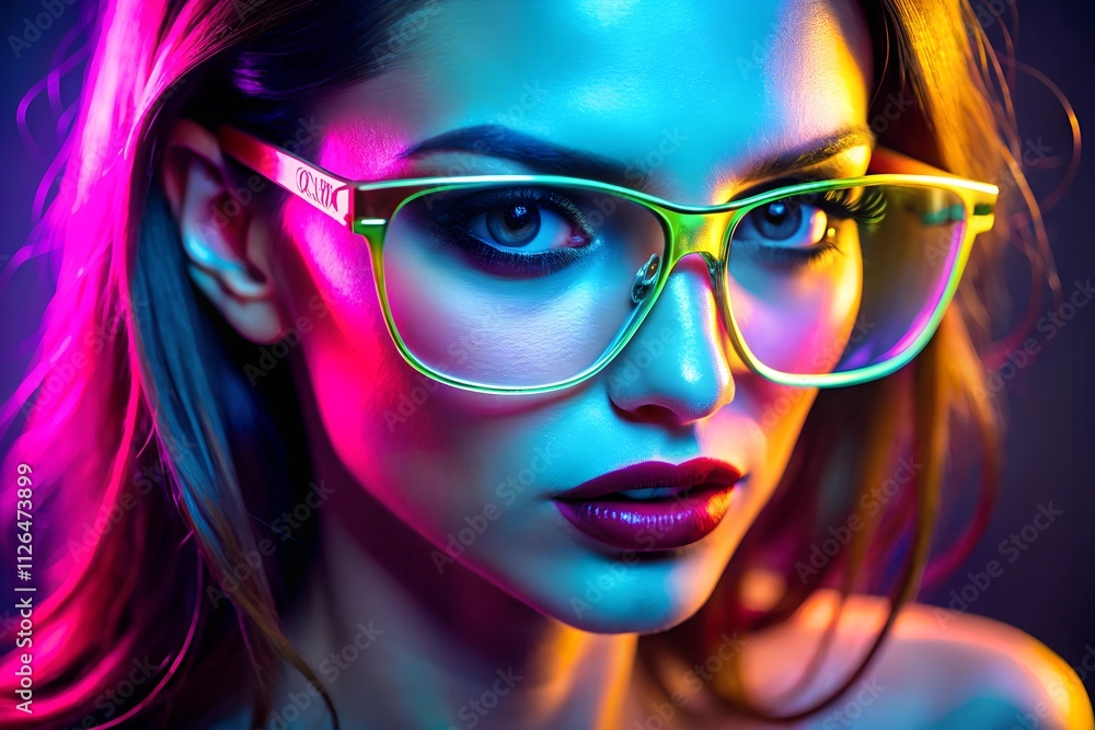 Neon Dreams Portrait - Woman with Neon Glasses and Makeup Neon Dreams Portrait - Woman with Neon Glasses and Makeup