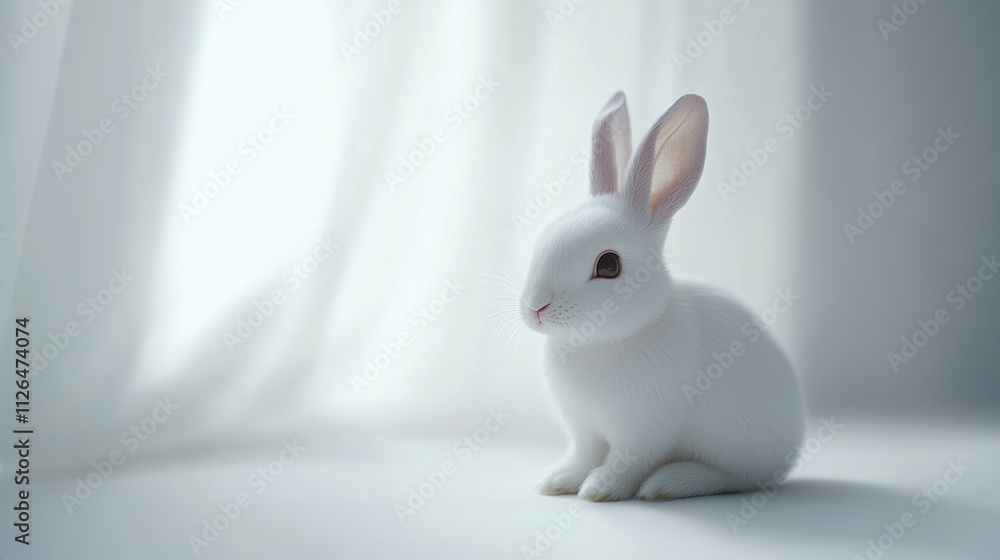 A charming rabbit sitting still on a flawless white background. A charming rabbit sitting still on a flawless white background.