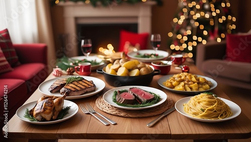 christmas table setting with christmas decorations