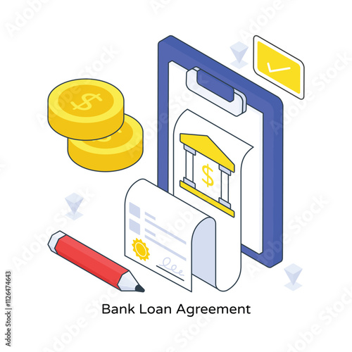 Bank Loan Agreement isometric Colored illustration. EPS File stock illustration