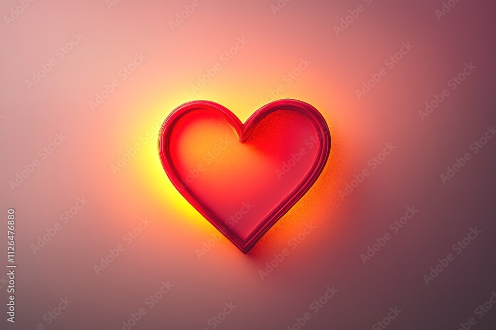 vibrant red heart outline appears in center of subtle pastel pink gradient background softly glowing with abundant vibrant red heart outline appears in center of subtle pastel pink gradient background softly glowing with abundant