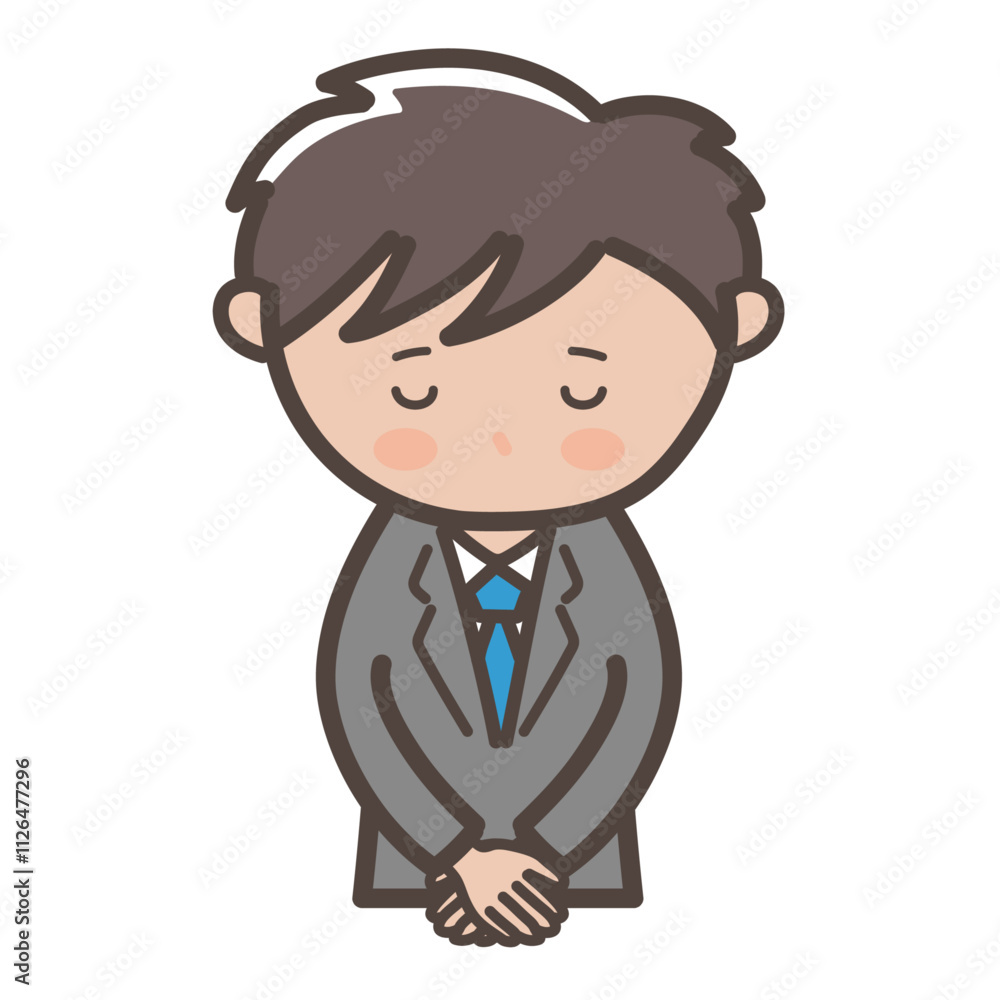 頭を下げて謝る若い男性ビジネスマンのイラスト