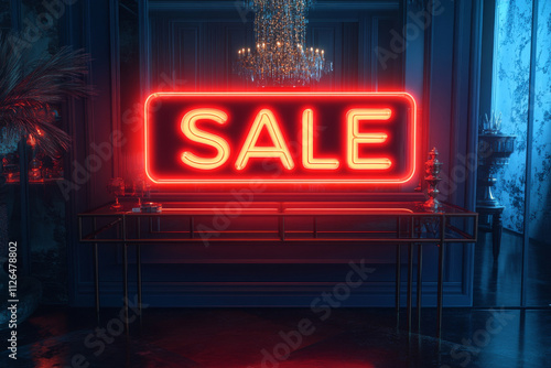 Wallpaper Mural A vibrant neon SALE sign illuminates stylish interior, creating an inviting atmosphere for shoppers. elegant decor enhances excitement of sale event Torontodigital.ca