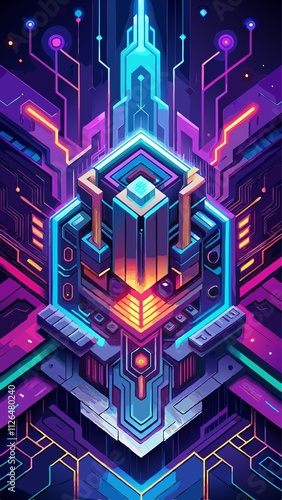 A colorful, futuristic image of a cube surrounded by wires and circuits
