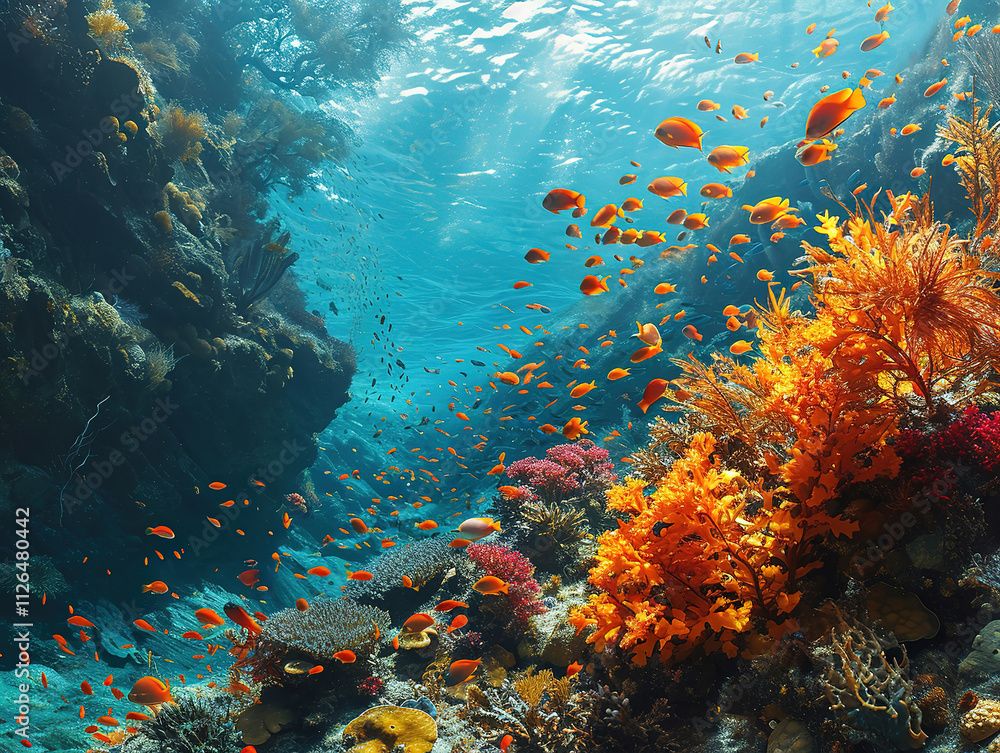 Fototapeta premium Vibrant Underwater Coral Reef Scene