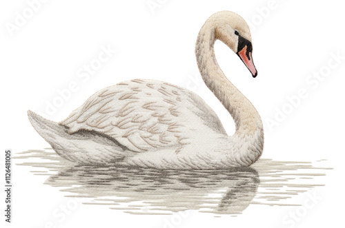 Fototapeta Naklejka Na Ścianę i Meble -  PNG Embroidery of swan animal white bird.
