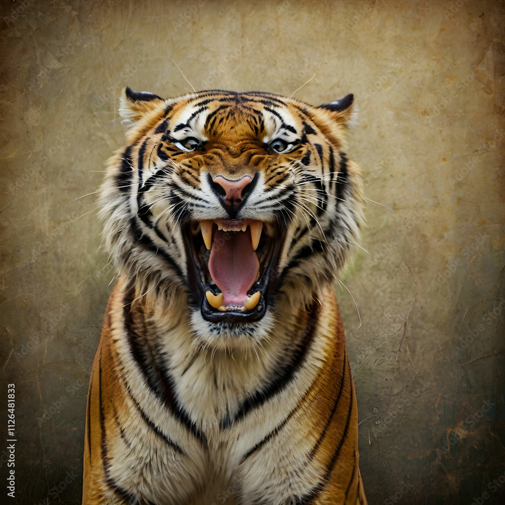 Fototapeta premium tiger roar with texture background