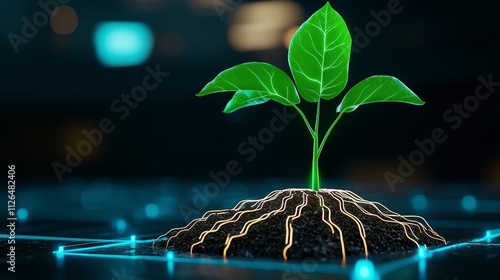 Nurturing growthdigital plant emergence virtual environment 3d visualization futuristic concept close-up perspective photo