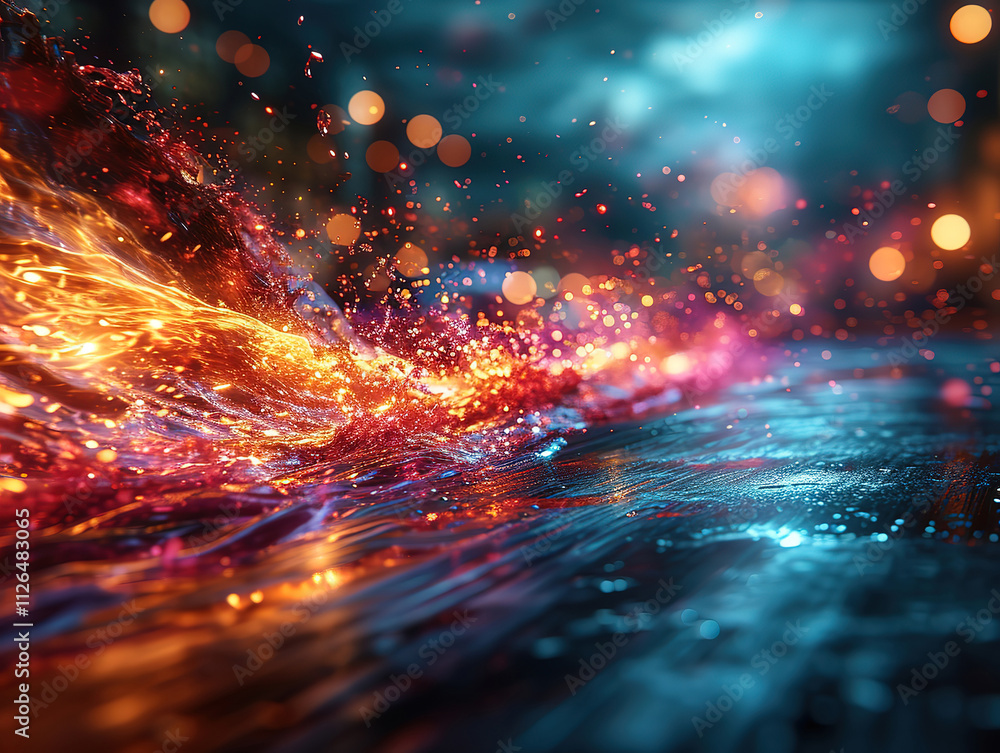 Fototapeta premium Dynamic A night scene with a car and the lights on it