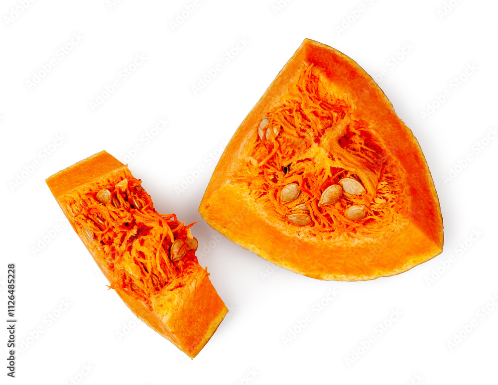 Pumpkin slices isolated on a white background, contour. Pumpkin slices isolated on a white background, contour.