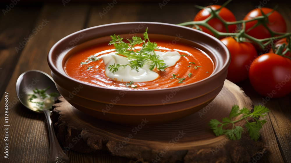 Tomato soup in a bowl, stock photo Tomato soup in a bowl, stock photo