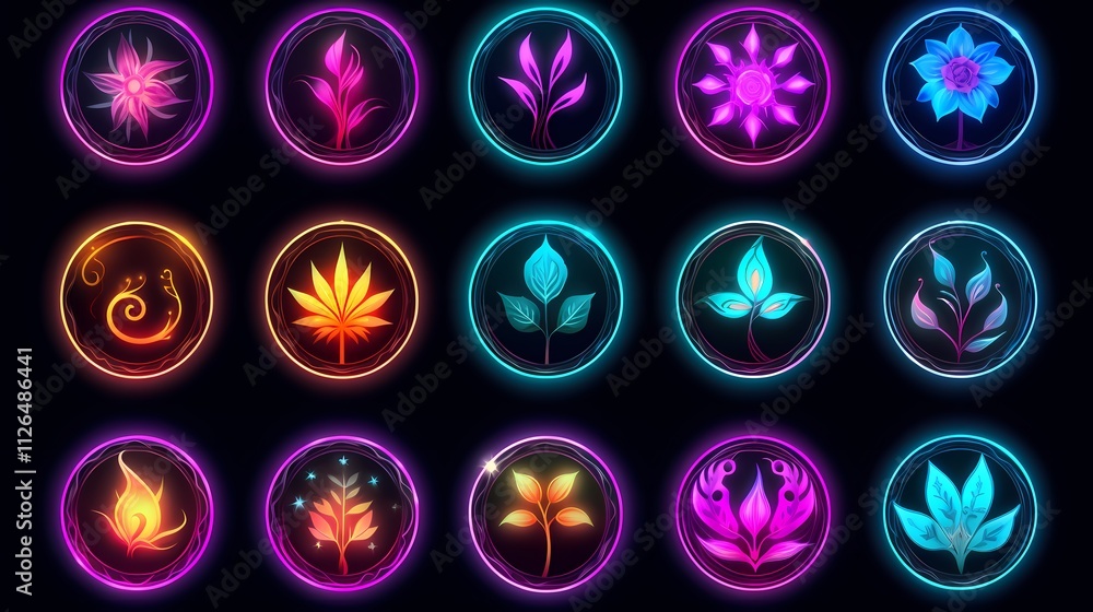 set of glowing neon signs set of glowing neon signs