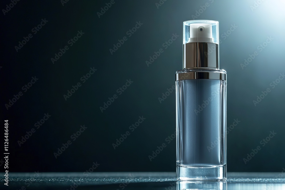Elegant perfume bottle on dark backdrop with space for text Elegant perfume bottle on dark backdrop with space for text