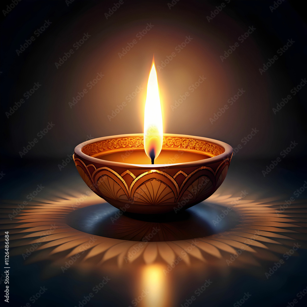 A minimalist Diwali design featuring a single diya A minimalist Diwali design featuring a single diya