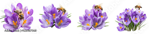 purple crocus flowers blooming bees pollination transparent background