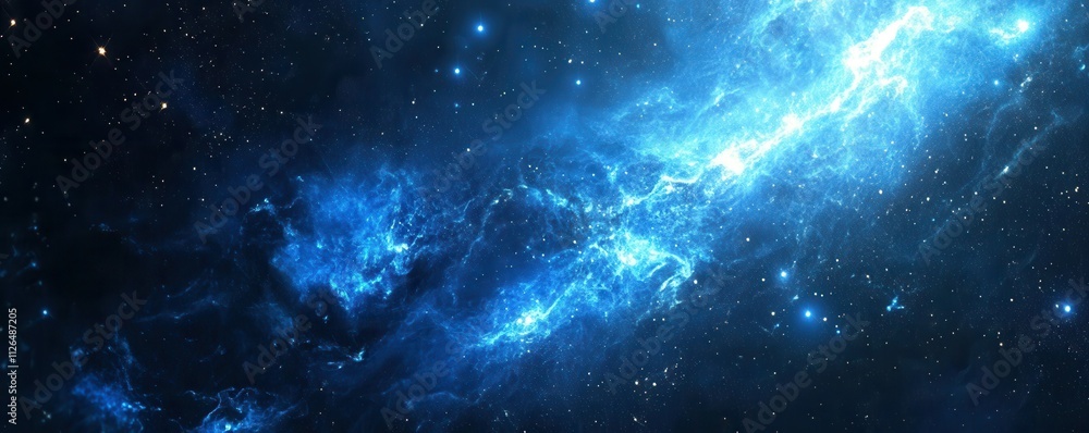 Fototapeta premium Abstract futuristic background with blue glowing light rays, stars, and space. Digital technology concept with a starry sky, black hole, or wormhole in the universe, big data connection.