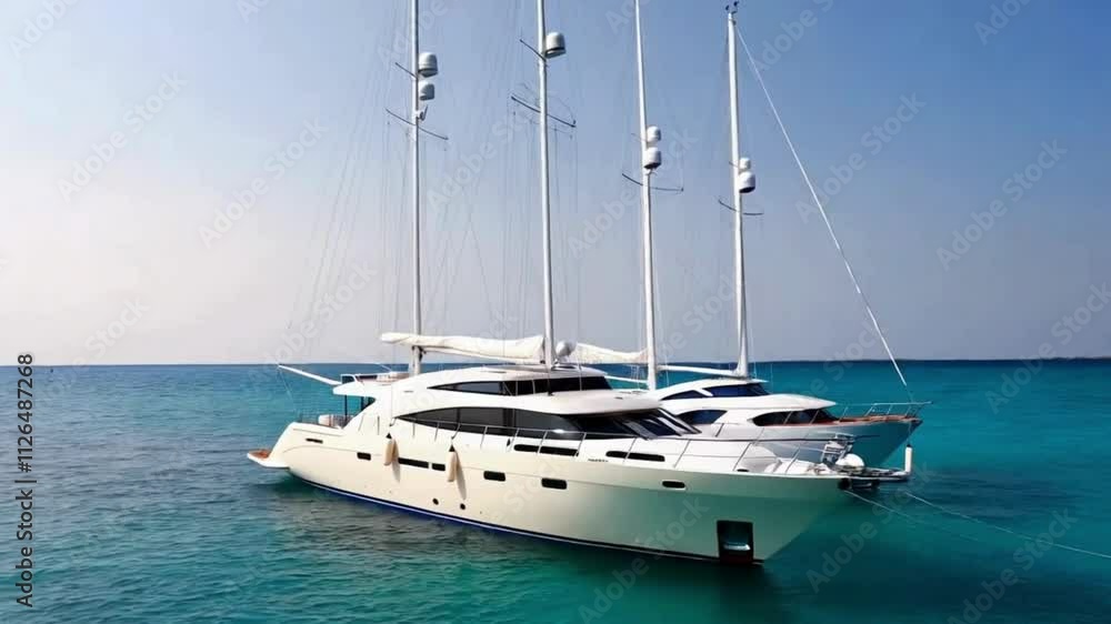 Luxury Yacht Anchored in Turquoise Tropical Waters Luxury Yacht Anchored in Turquoise Tropical Waters