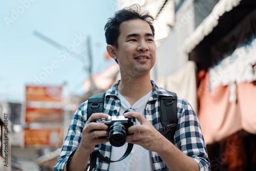 Travel photographer captures urban life vibrant street scenes local culture outdoor adventure eye-level perspective storytelling moments photo